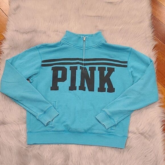 Pink by Victoria secret 3/4 zip teal sweatshirt size small‎ - Picture 1 of 5